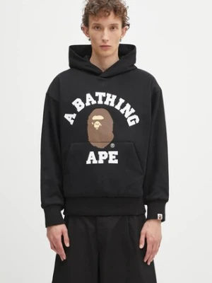 A Bathing Ape bluza bawełniana College puffy męska kolor czarny z kapturem z nadrukiem 1K80114012