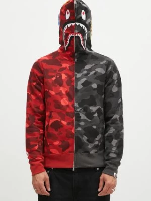 A Bathing Ape bluza bawełniana Color Camo Separate Shark Full Zip męska kolor czerwony z kapturem wzorzysta 1K80115001