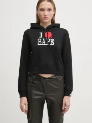 A Bathing Ape bluza bawełniana I LOVE BAPE PULLOVER HOODIE damska kolor czarny z kapturem z aplikacją 1K80214002