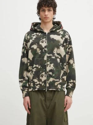 A Bathing Ape bluza bawełniana Map Camo Shark Full Zip męska kolor zielony z kapturem wzorzysta 1L30115001