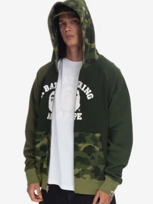 A Bathing Ape bluza bawełniana męska kolor zielony z kapturem wzorzysta 001ZPI801008M-GREEN