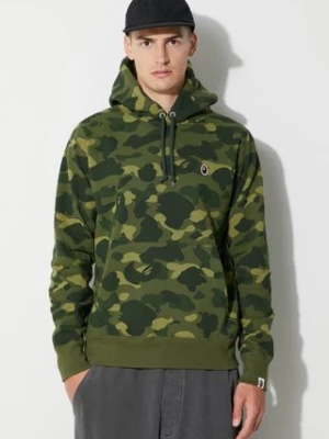 A Bathing Ape bluza bawełniana męska kolor zielony z kapturem wzorzysta