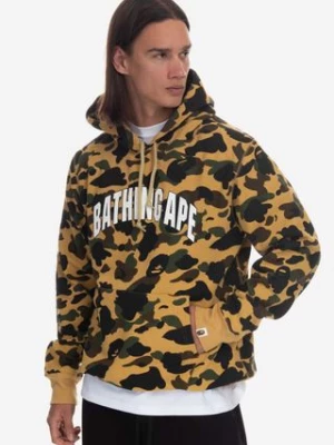 A Bathing Ape bluza bawełniana męska kolor żółty z kapturem wzorzysta 001PPI801009M-YELLOW