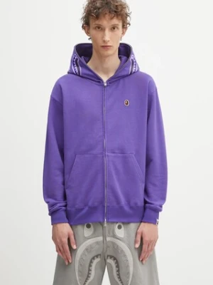 A Bathing Ape bluza bawełniana One point APE head shark męska kolor fioletowy z kapturem z aplikacją 1K80115305