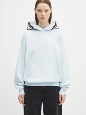 A Bathing Ape bluza bawełniana Shark damska kolor niebieski z kapturem z aplikacją 1L30214009