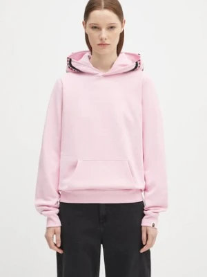 A Bathing Ape bluza bawełniana Shark damska kolor różowy z kapturem z aplikacją 1L30214009