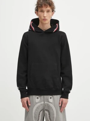 A Bathing Ape bluza bawełniana Shark męska kolor czarny z kapturem z aplikacją 1K80114013