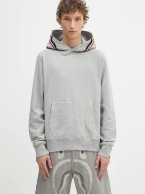 A Bathing Ape bluza bawełniana Shark męska kolor szary z kapturem z aplikacją 1K80114013