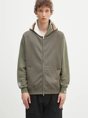 A Bathing Ape bluza bawełniana Shark męska kolor zielony z kapturem wzorzysta 1K70115312