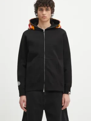 A Bathing Ape bluza bawełniana Tiger Full Zip męska kolor czarny z kapturem z aplikacją 1L30115006