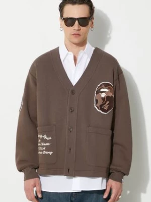 A Bathing Ape bluza College Badges Sweat Cardigan kolor brązowy z aplikacją 1J80113063