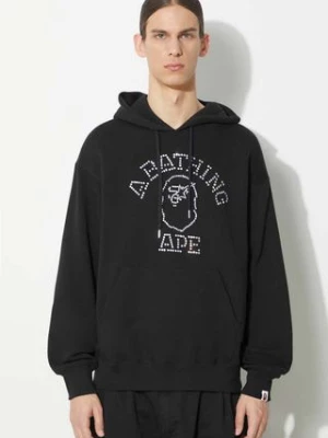 A Bathing Ape bluza Rhinestone College Pullover Hoodie męska kolor czarny z kapturem z aplikacją 1K30114306