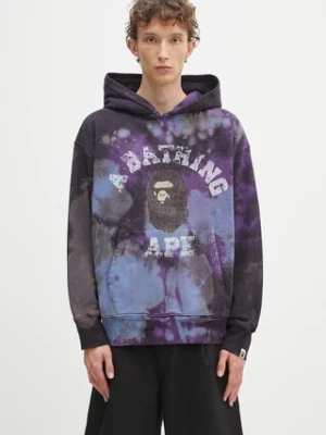 A Bathing Ape bluza Tie dye college męska kolor fioletowy z kapturem wzorzysta 1K80114003