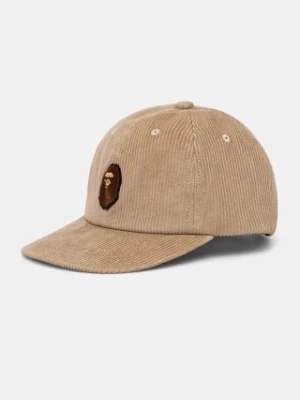 A Bathing Ape czapka z daszkiem sztruksowa Ape Head Corduroy Cap kolor beżowy z aplikacją 1K80180004