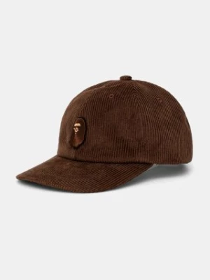 A Bathing Ape czapka z daszkiem sztruksowa Ape Head Corduroy Cap kolor brązowy z aplikacją 1K80180004