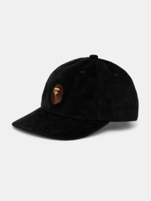 A Bathing Ape czapka z daszkiem sztruksowa Ape Head Corduroy Cap kolor czarny z aplikacją 1K80180004