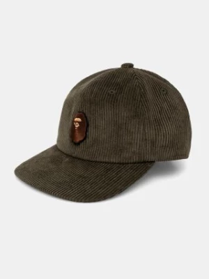 A Bathing Ape czapka z daszkiem sztruksowa Ape Head Corduroy Cap kolor zielony z aplikacją 1K80180004