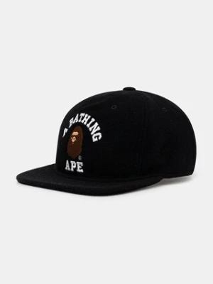 A Bathing Ape czapka z daszkiem wełniana College kolor czarny z aplikacją 1K80180001