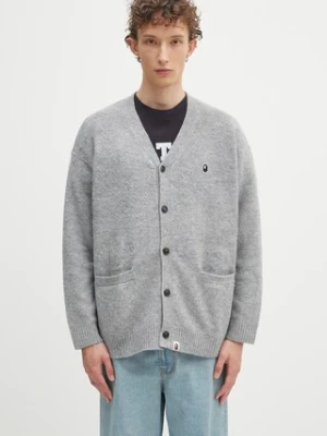 A Bathing Ape kardigan z domieszką lnu dziecięcy One point męski kolor szary 1K80120004