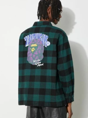 A Bathing Ape koszula bawełniana Block Check Shirt męska kolor zielony regular z kołnierzykiem klasycznym 1J80131003