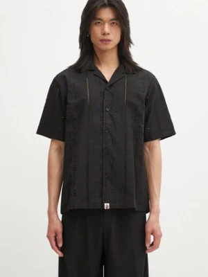 A Bathing Ape koszula bawełniana Embroidery Open Collar męska kolor czarny regular 1L30132305