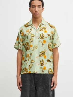 A Bathing Ape koszula z dodatkiem jedwabiu Vacation Pattern Open Collar męska kolor zielony relaxed 1L30132308