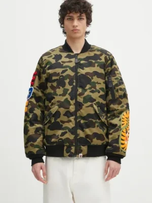 A Bathing Ape kurtka 1St Camo Shark Ma-1 kolor zielony zimowa 1L30141003