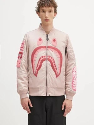 A Bathing Ape kurtka bomber Shark nylon twill kolor różowy zimowa 1K80241005