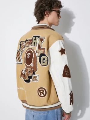 A Bathing Ape kurtka bomber wełniana Bape Multi Motif Varsity kolor beżowy przejściowa 1J80141001