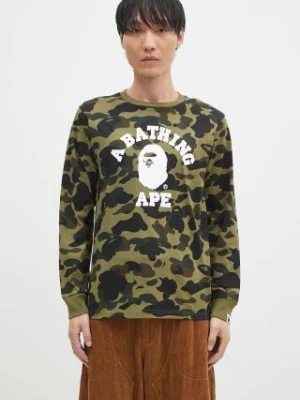 A Bathing Ape longsleeve bawełniany 1ST CAMO COLLEGE LONGSLEEVE TEE kolor zielony wzorzysty 1K80111008