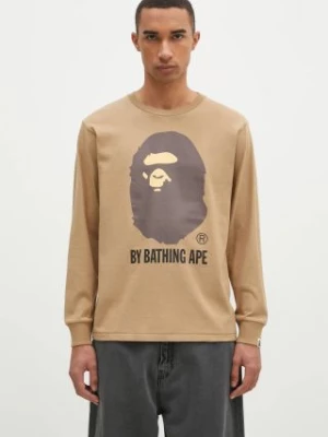 A Bathing Ape longsleeve bawełniany By Bathing Ape Longsleeve kolor beżowy z nadrukiem 1K80111015