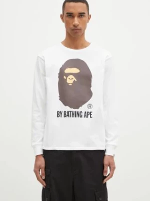 A Bathing Ape longsleeve bawełniany By Bathing Ape Longsleeve kolor biały z nadrukiem 1K80111015