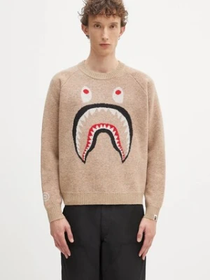 A Bathing Ape sweter wełniany Shark kolor beżowy 1K80220004