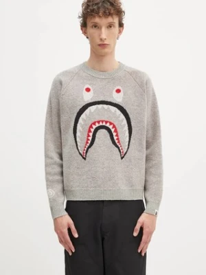 A Bathing Ape sweter wełniany Shark kolor szary 1K80220004