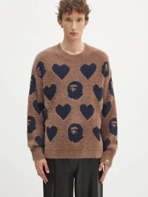 A Bathing Ape sweter z domieszką wełny I love bape monogram kolor brązowy ciepły 1K80220006