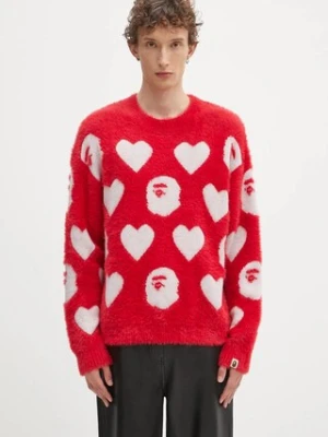 A Bathing Ape sweter z domieszką wełny I love bape monogram kolor czerwony ciepły 1K80220006