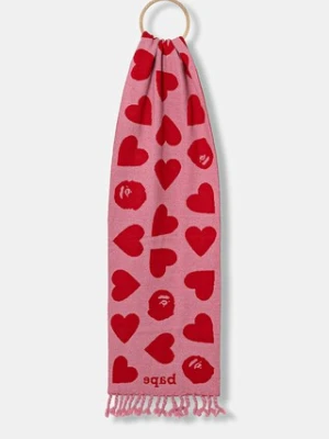 A Bathing Ape szalik z domieszką wełny I love bape kolor czerwony wzorzysty 1K80282001