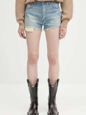 A Bathing Ape szorty jeansowe Crystal APE head damskie kolor niebieski gładkie high waist 1L30251001