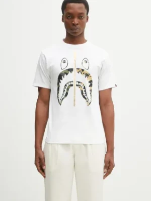 A Bathing Ape t-shirt bawełniany 1St Camo Separate Shark męski kolor biały z nadrukiem 1L30110018