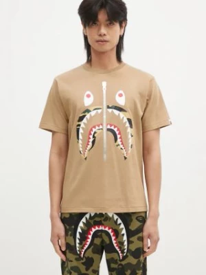 A Bathing Ape t-shirt bawełniany 1ST CAMO SHARK TEE męski kolor beżowy z nadrukiem 1K80110013