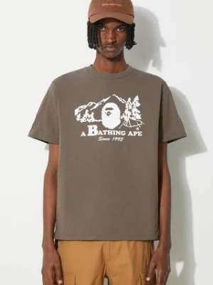 A Bathing Ape t-shirt bawełniany Bape Camp Tee męski kolor brązowy z nadrukiem 1J80110046