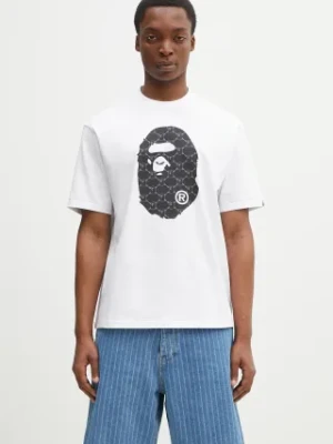 A Bathing Ape t-shirt bawełniany College Monogram Ape Head męski kolor biały z nadrukiem 1L30110334