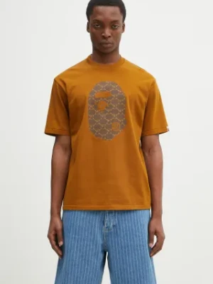 A Bathing Ape t-shirt bawełniany College Monogram Ape Head męski kolor brązowy z nadrukiem 1L30110334