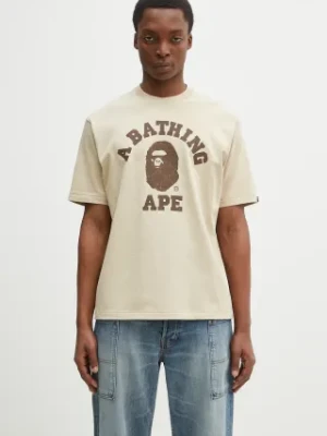 A Bathing Ape t-shirt bawełniany College Monogram College męski kolor beżowy z nadrukiem 1L30110322