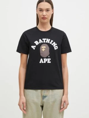 A Bathing Ape t-shirt bawełniany COLLEGE TEE damski kolor czarny 1K80210001