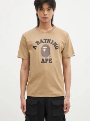 A Bathing Ape t-shirt bawełniany COLLEGE TEE męski kolor beżowy z nadrukiem 1K80110001