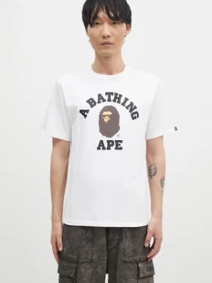 A Bathing Ape t-shirt bawełniany COLLEGE TEE męski kolor biały z nadrukiem 1K80110001