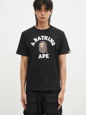 A Bathing Ape t-shirt bawełniany COLLEGE TEE męski kolor czarny z nadrukiem 1K80110001