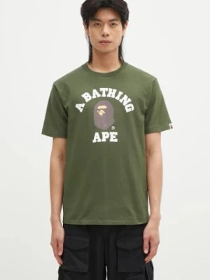 A Bathing Ape t-shirt bawełniany COLLEGE TEE męski kolor zielony z nadrukiem 1K80110001