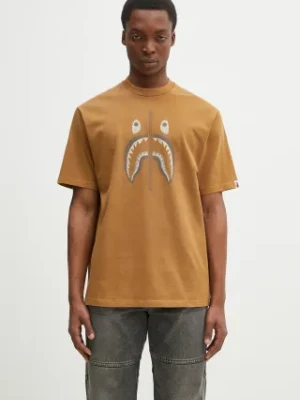 A Bathing Ape t-shirt bawełniany Garment Dye Shark Relaxed Fit męski kolor brązowy z nadrukiem 1K80109316